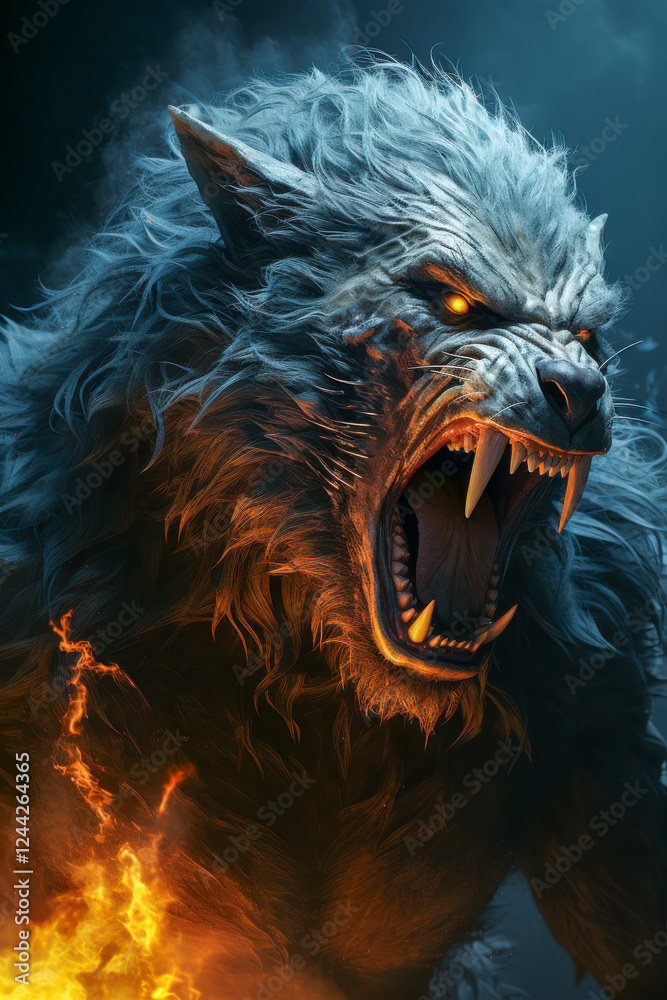Brüllender Werwolf in einer Mondnacht, Mhytologie, Horror, Generative AI