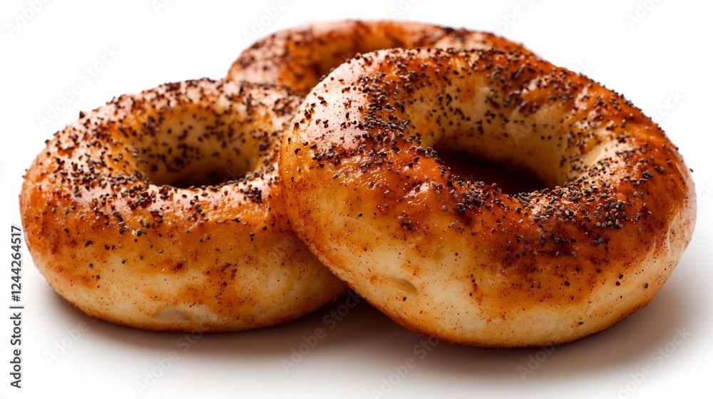 Three Poppy Seed Bagels on White Background Three Poppy Seed Bagels on White Background