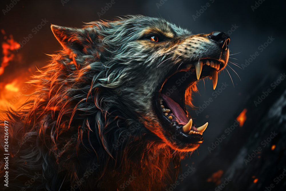 Brüllender Werwolf in einer Mondnacht, Mhytologie, Horror, Generative AI