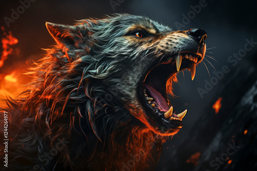 Obraz na płótnie Brüllender Werwolf in einer Mondnacht, Mhytologie, Horror, Generative AI w salonie