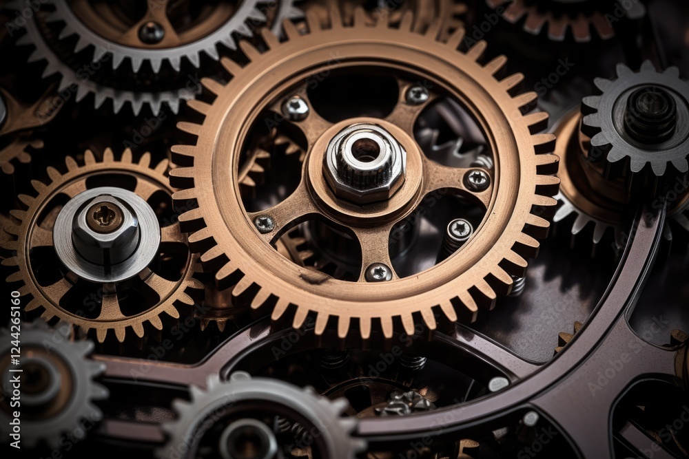 Close-Up of Metal Gears and Cogs. Macro View of Machinery and Engine Parts. Industrial and Mechanical Engineering Concept Close-Up of Metal Gears and Cogs. Macro View of Machinery and Engine Parts. Industrial and Mechanical Engineering Concept