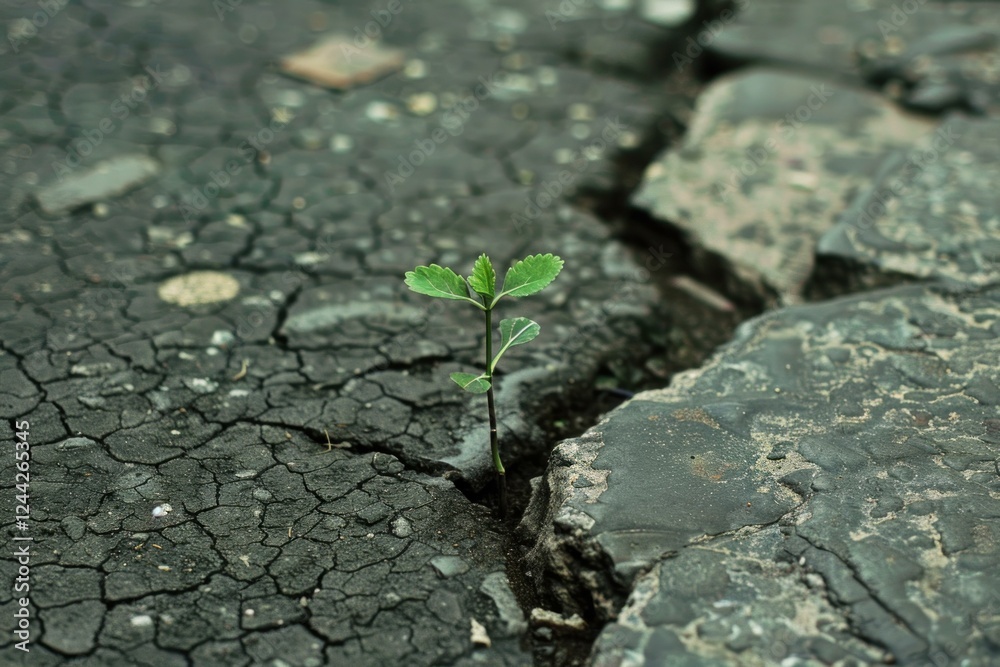 New little sprout growing through cracked asphalt representing concepts of overcoming adversity, hope, and new life New little sprout growing through cracked asphalt representing concepts of overcoming adversity, hope, and new life
