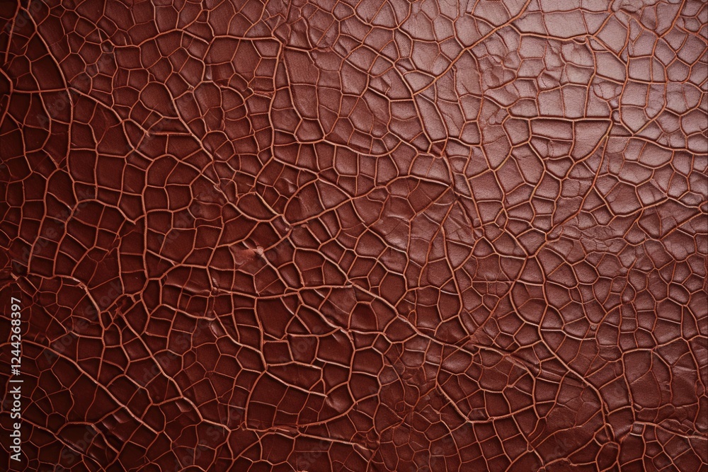 Cracked Leather Surface - Red-Brown Abstract Textured Background with Flat Lay View