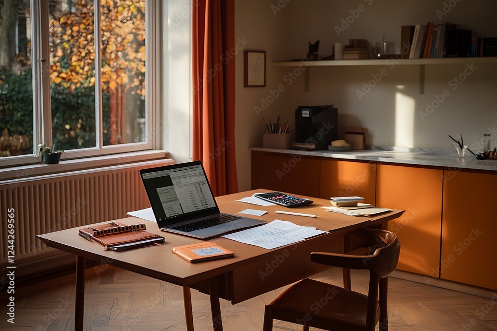 Naklejka premium Inspiring Home Office with Warm Hues