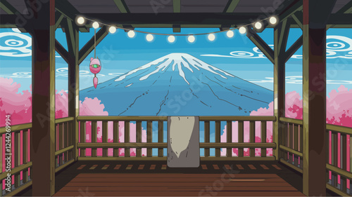 Balcony with Mountain View and Bird Decoration