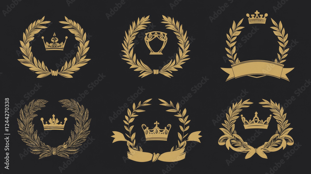 Retro laurel wreathes with ribbons and crowns for heraldry design or idea of logo. Jpeg version also available in gallery Retro laurel wreathes with ribbons and crowns for heraldry design or idea of logo. Jpeg version also available in gallery