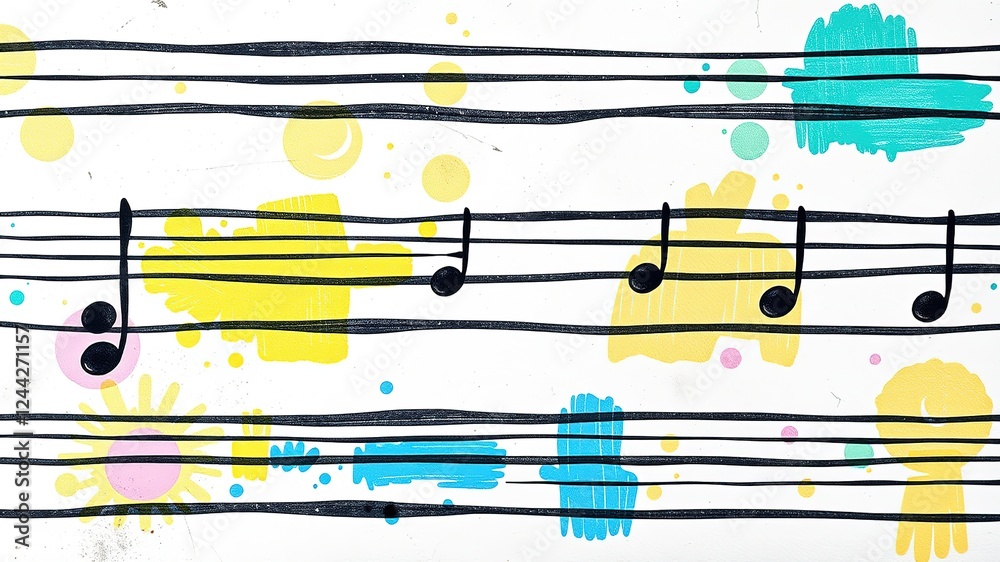 Obraz premium Grunge Symphony: Hand Painted Staves on Textured Canvas
