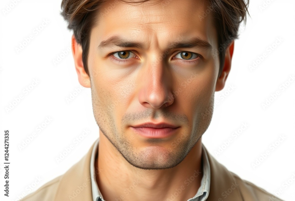 Fototapeta premium Male portrait with serious expression on white background