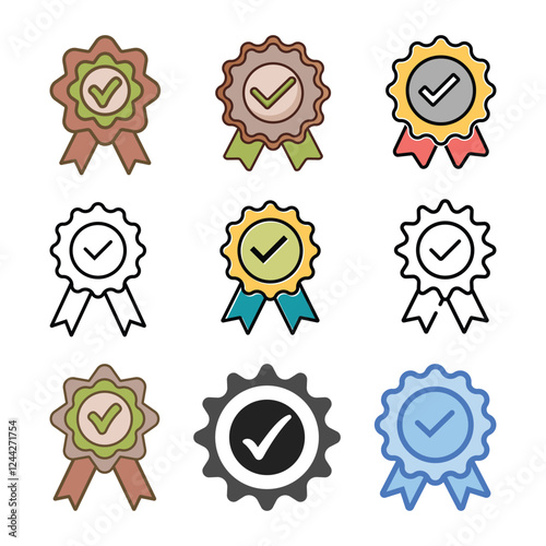 Premium Verified Badge Icon Set – Colorful & Outline Vector Ribbons