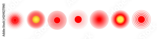 Pain icon. Red circle. Pain relief. Localization concept, pain relief. Set of vector isolated, symbols on a transparent background. Logo design, pharmaceutical brand. Health care. Vector illustration	