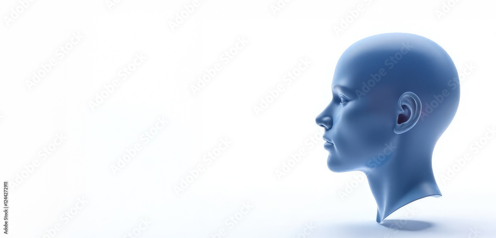Blue human head in profile with space for text. Thought process, innovation, artificial intelligence and technology Blue human head in profile with space for text. Thought process, innovation, artificial intelligence and technology