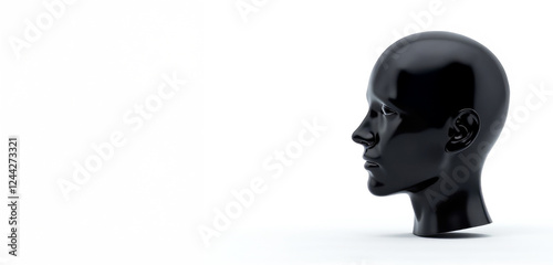 Black glossy human head in profile with space for text. Thought process, innovation, artificial intelligence and technology photo