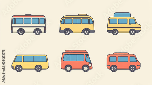 Travel bus icons, tour transport or public transportation service, vector emblems. Tourism or passenger travel trip bus icon for, city coach van station or airport express transfer or shuttle bus