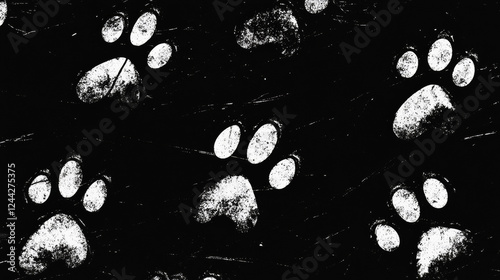 Animal tracks black and white background with seamless footprints of birds and mammals pattern. Wildlife backdrop or tracking and hunting theme design photo