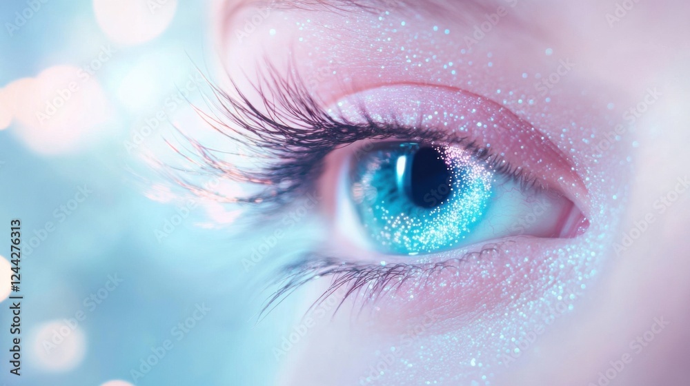 Dreamy macro close-up of captivating blue eye in artistic abstract background Dreamy macro close-up of captivating blue eye in artistic abstract background