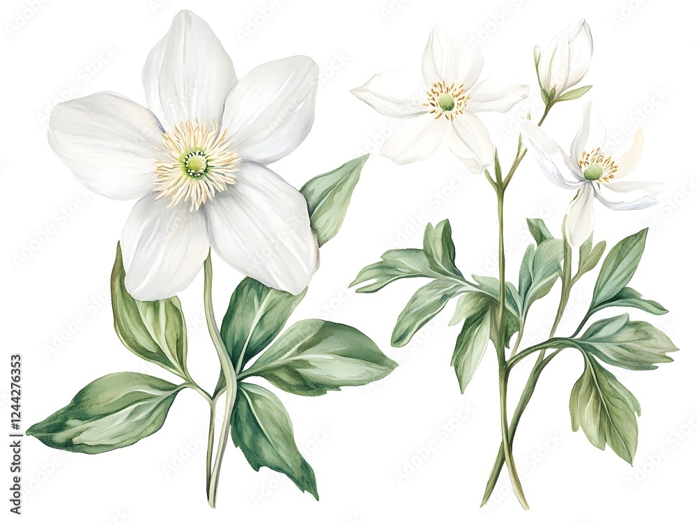 Fototapeta premium Delicate White Anemone Flowers in Botanical Setting