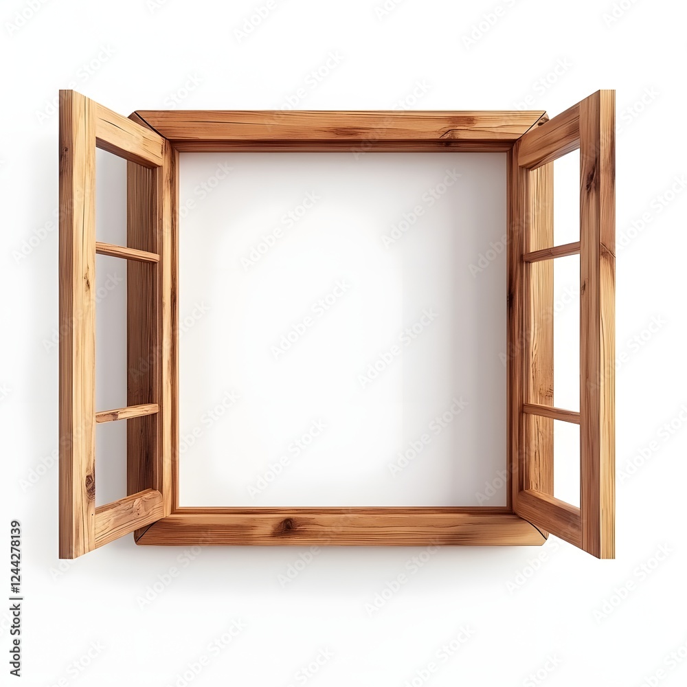 Minimal Wooden Window Frame Isolated on White Background Minimal Wooden Window Frame Isolated on White Background