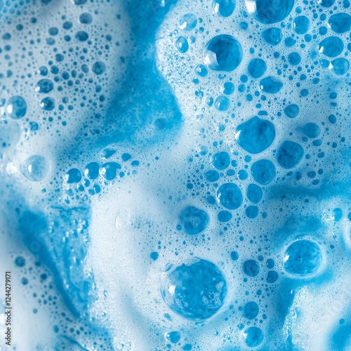 Soap foam with bubbles. Abstract blue background. Vector illustration.