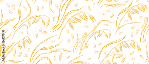 Oat spike, seed seamless pattern Agriculture field