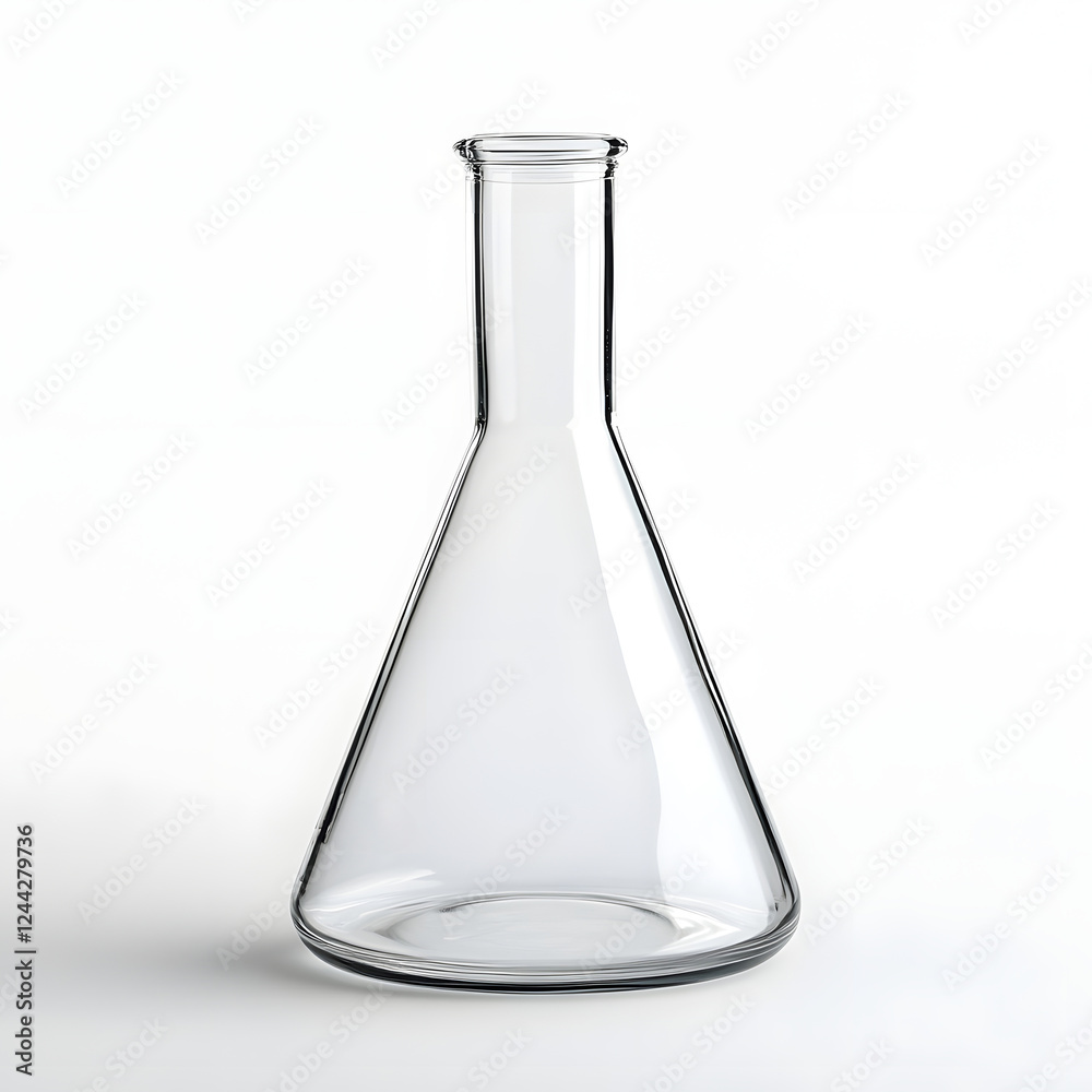 Transparent Glass Erlenmeyer Chemical Flask Isolated on White Background Transparent Glass Erlenmeyer Chemical Flask Isolated on White Background