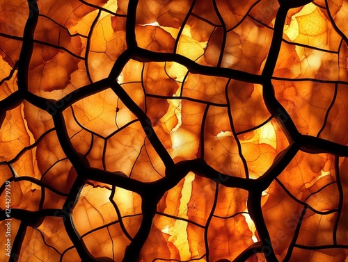 Detailed macro photography showing the intricate patterns of cracked dry earth surface, revealing the effects of dehydration and environmental changes