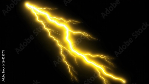 Bright Yellow Neon Lightning in Zigzag Pattern Against Dark Background