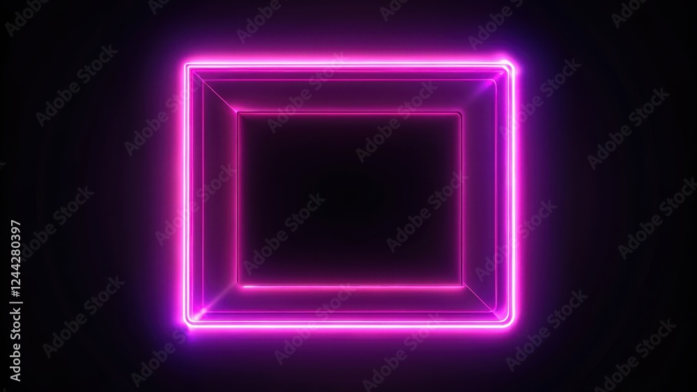 Vibrant Pink Neon Border Framing Square Shape on Dark Background Vibrant Pink Neon Border Framing Square Shape on Dark Background