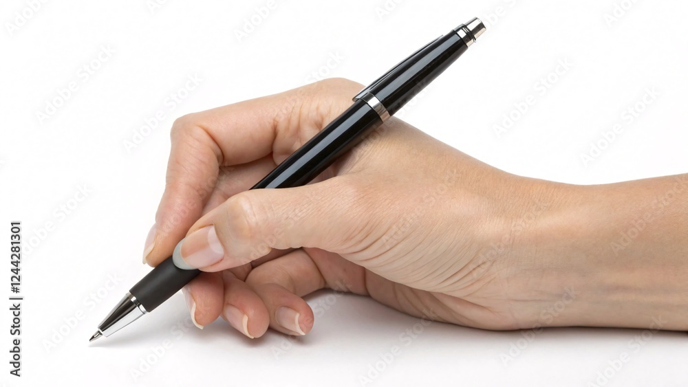 Hand Writing with a Pen on White Background Hand Writing with a Pen on White Background