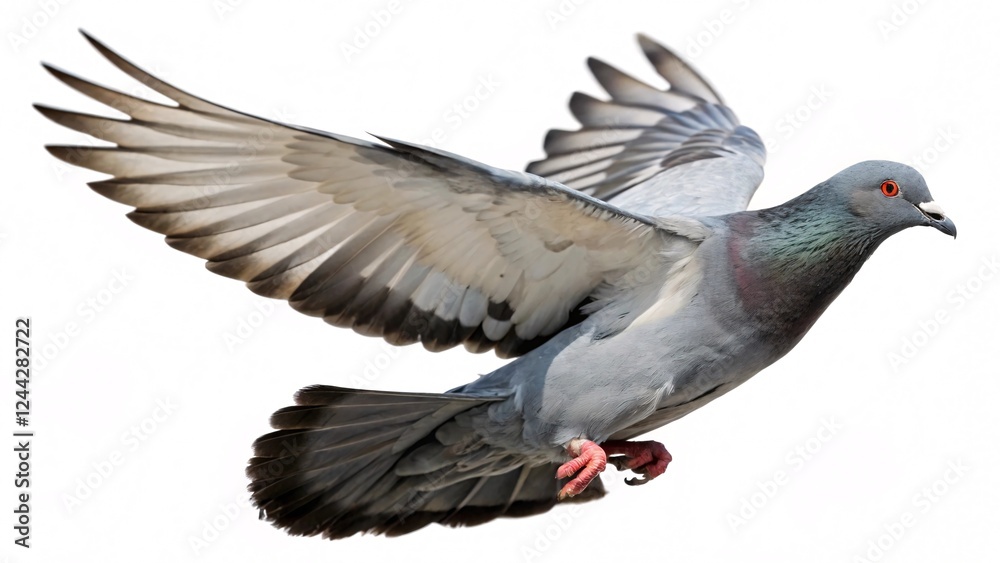 Feral Pigeon in Flight Isolated on White Background Feral Pigeon in Flight Isolated on White Background
