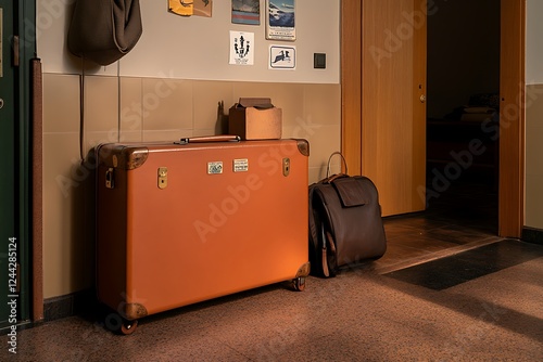 Vintage Leather Suitcase and Travel Bag photo