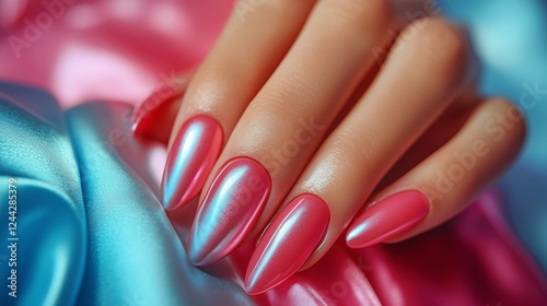 Nail art featuring vibrant colors and glossy finish on elegant pointed nails ...