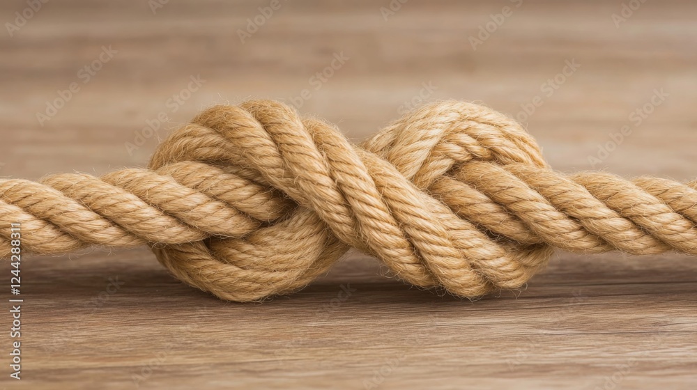 two thick jute ropes tightly twisted into a strong knot. The natural fibers are detailed and textured two thick jute ropes tightly twisted into a strong knot. The natural fibers are detailed and textured