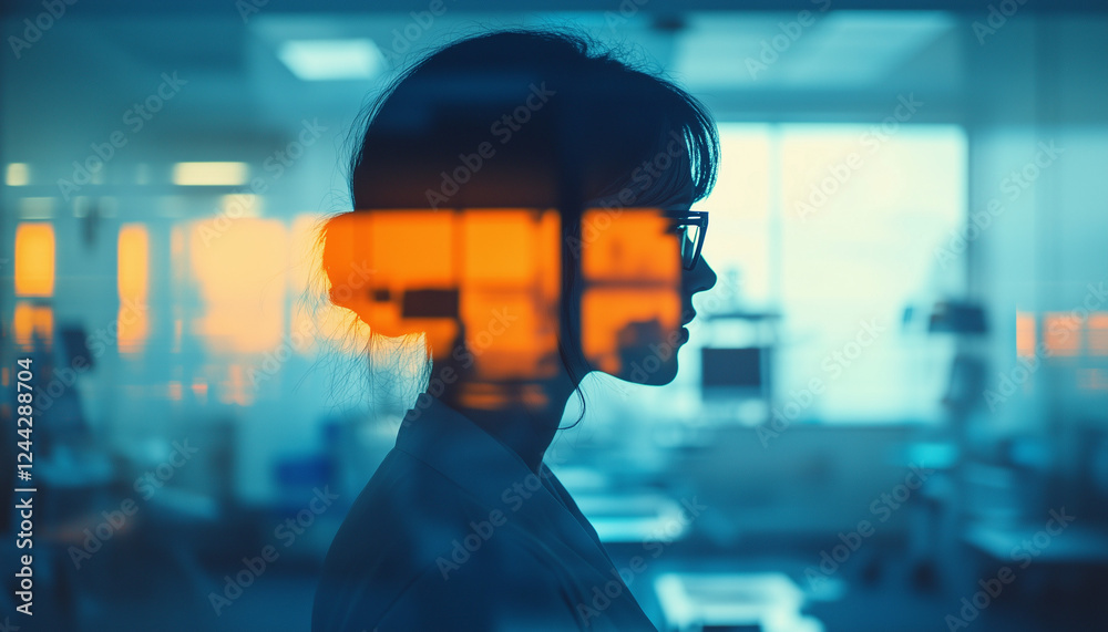 double-exposure image of a nurse and inside of an operation room or hospital ward double-exposure image of a nurse and inside of an operation room or hospital ward