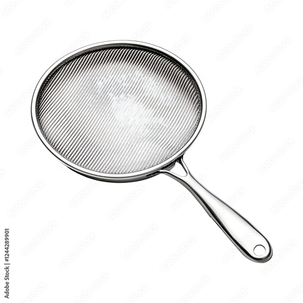 Sleek Stainless Steel Sifter with Smooth Handle Isolated on Transparent Background Sleek Stainless Steel Sifter with Smooth Handle Isolated on Transparent Background