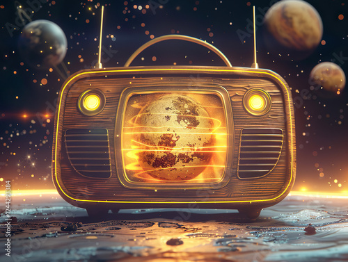 A Retro Radio, transmitting intriguing cosmic signals throughout the vastness of space, world radio day