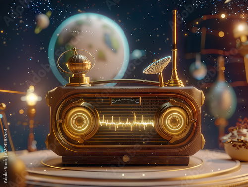 A Retro Radio, transmitting intriguing cosmic signals throughout the vastness of space, world radio day