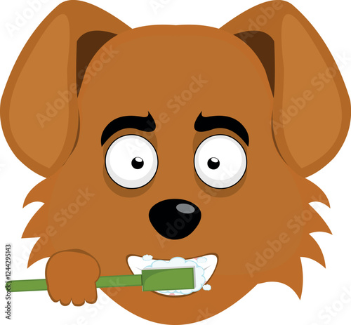 vector illustration emoji character face dog cartoon, brushing his teeth with a toothbrush
