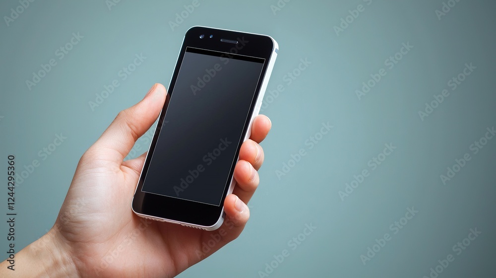 Person holding a smartphone with a blank screen against a colorful gradient background Person holding a smartphone with a blank screen against a colorful gradient background