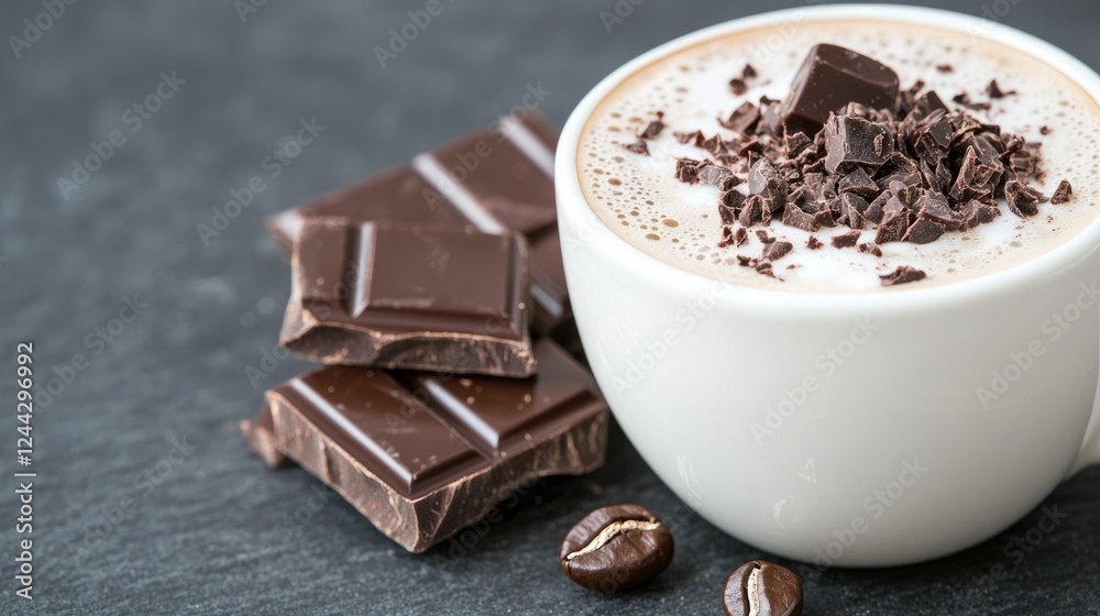 Creamy mocha coffee with chocolate, close-up Creamy mocha coffee with chocolate, close-up