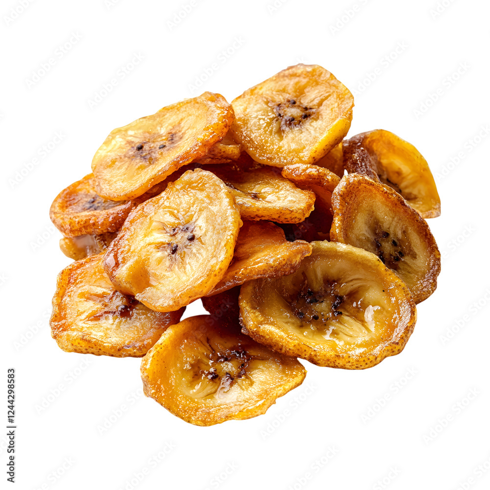 Caramelized Banana Chips Pile Isolated on Transparent Background Caramelized Banana Chips Pile Isolated on Transparent Background