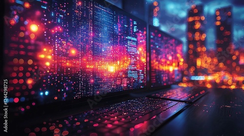 Night city coder programming screens