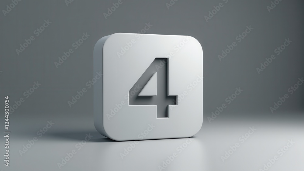 A 3D square icon with the number 4 embossed in the center, rendered in a minimalist style. A 3D square icon with the number 4 embossed in the center, rendered in a minimalist style.