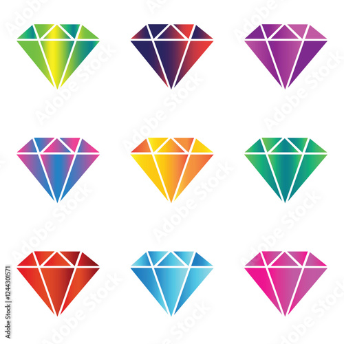 Set of game brilliant icon. Diamonds in different colors Isolated on white background.