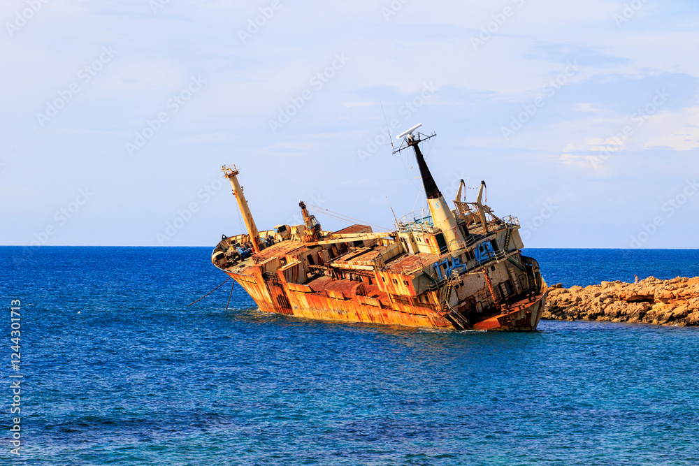 Rusted Shipwreck Edro III Stranded on the Rocky Coast of Paphos, Cyprus Rusted Shipwreck Edro III Stranded on the Rocky Coast of Paphos, Cyprus