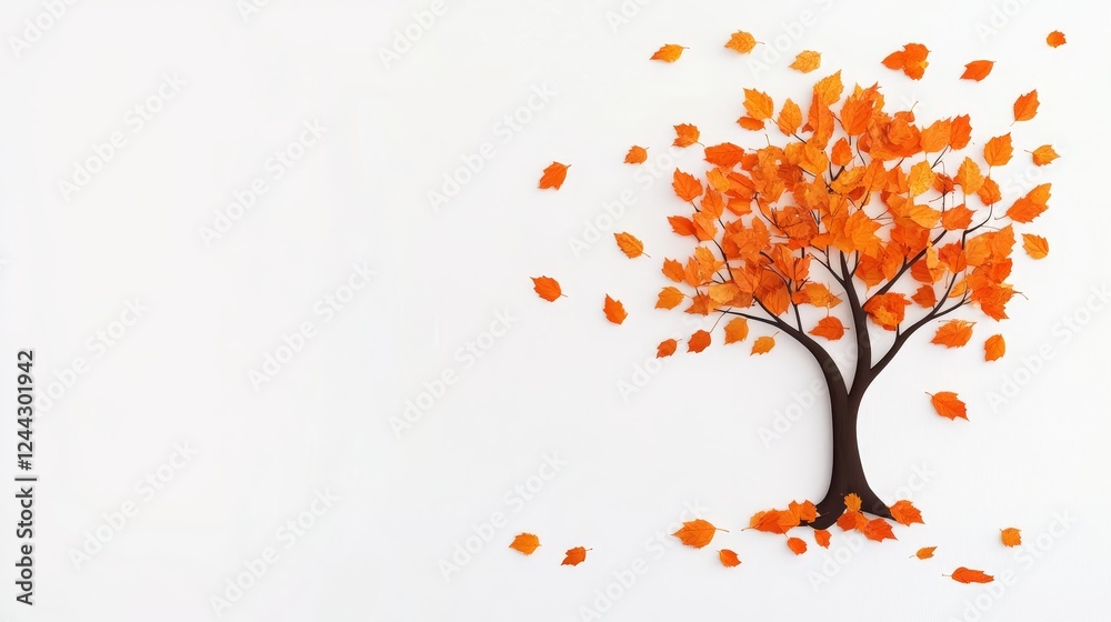 Autumn Tree with Falling Leaves - A stylized autumn tree with orange leaves on a white background, perfect for fall-themed designs and seasonal marketing. Autumn Tree with Falling Leaves - A stylized autumn tree with orange leaves on a white background, perfect for fall-themed designs and seasonal marketing.