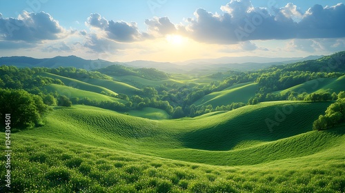 Rolling Hills of a Lush Countryside in Springtime – Generative AI