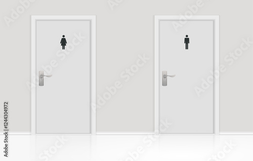 Restroom Doors with Male and Female Symbols minimal clean design modern bathroom entrance.
