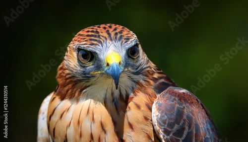 Impassioned Moment A Vulnerable Redshouldered Hawk Seeks Healing amidst the Natural World, Captured during its Journey towards Recovery. photo