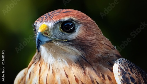 Intimate Portrayal of an Injured Redshouldered Hawk in Rehabilitation A Symphony of Compassion and Strength Amidst Natures Healing Hues photo