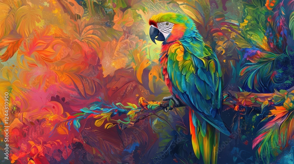 Obraz premium A colorful painting of a parrot on a branch